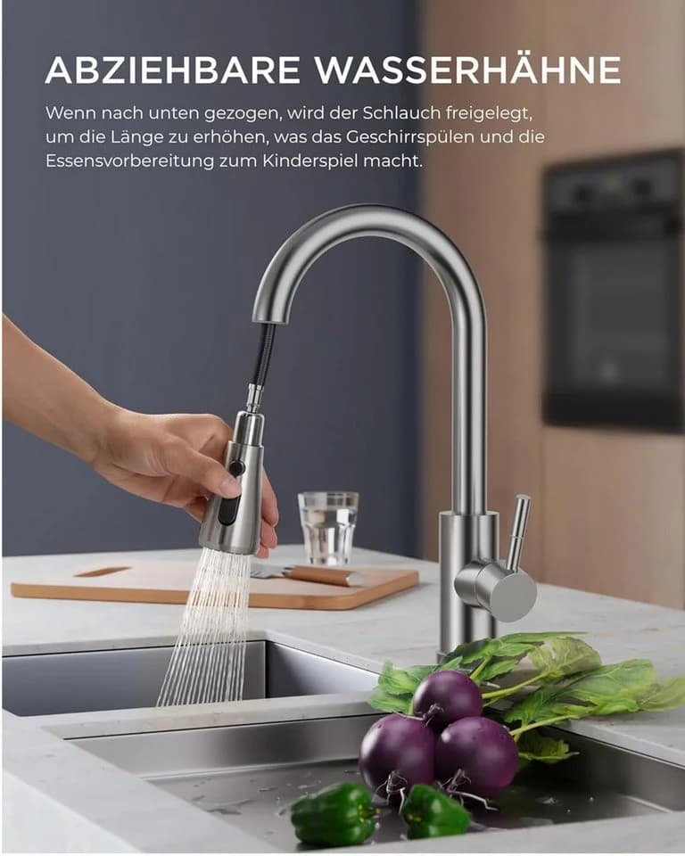 RUHE Küchenarmatur mit ausziehbarer Brause und 2 Strahlarten
