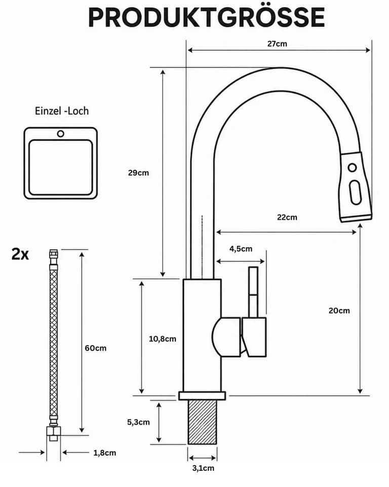 RUHE Küchenarmatur mit ausziehbarer Brause und 2 Strahlarten - Bild 5