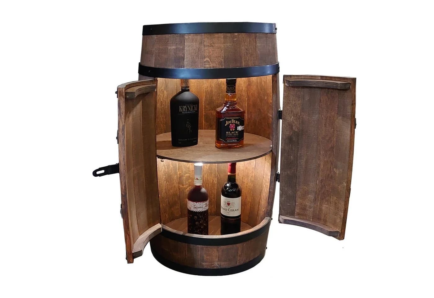 Holzfass Hausbar mit LED Weinregal Retro Design Braun - Bild 2