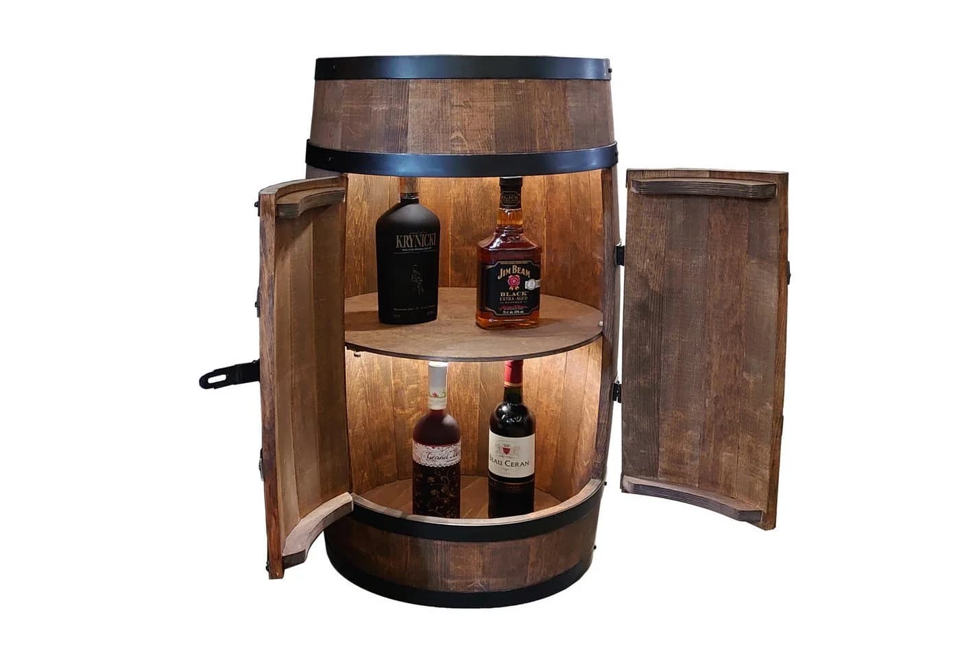 Holzfass Hausbar mit LED Weinregal Retro Design Braun - Bild 4
