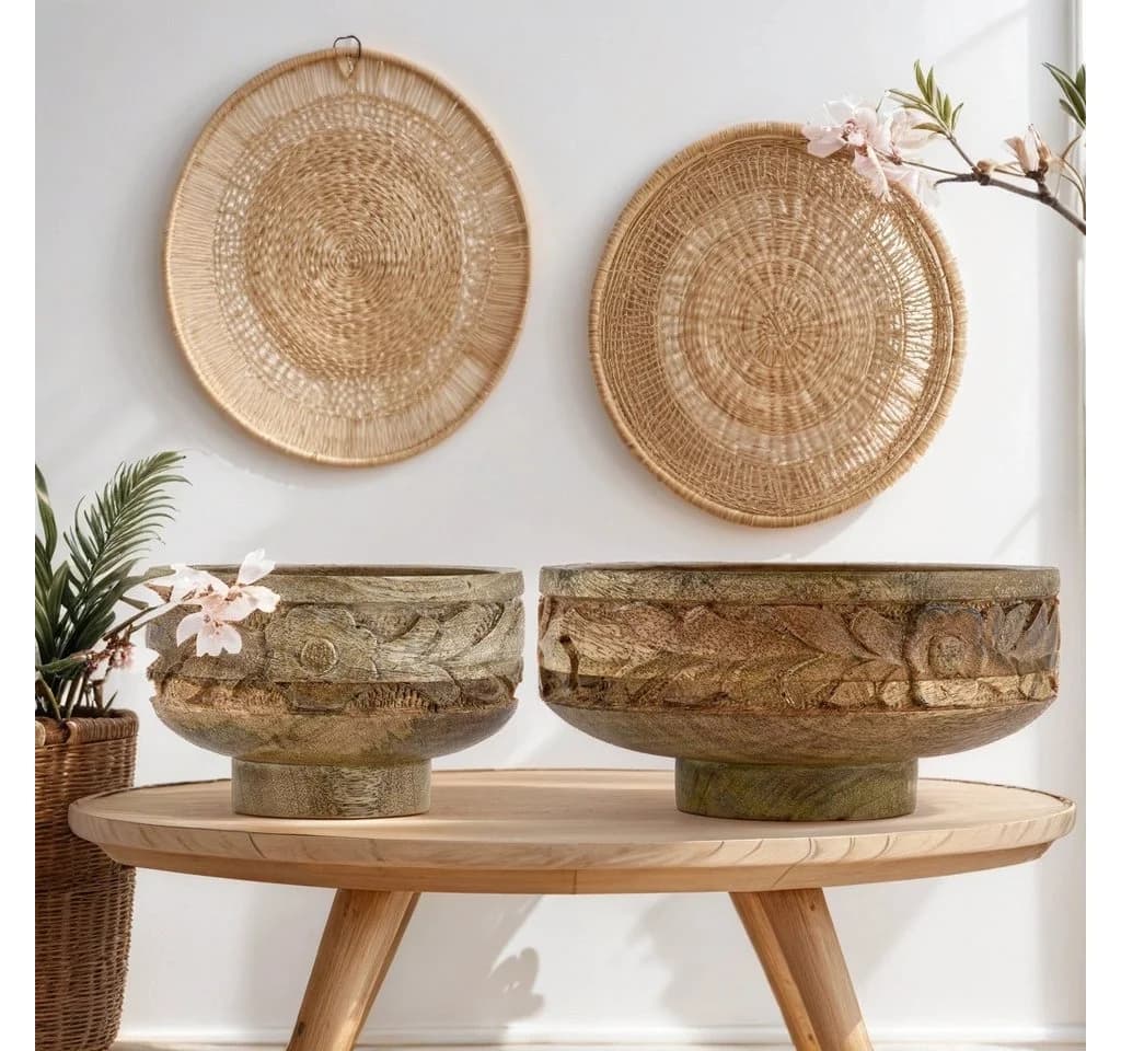 Marrakesch Boho Dekotablett 2er Set Mangoholz Handgeschnitzt