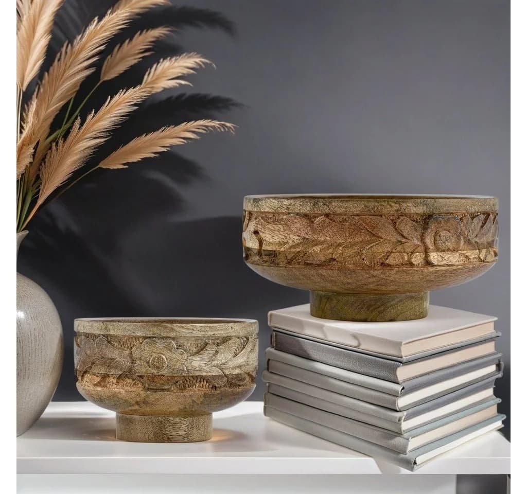 Marrakesch Boho Dekotablett 2er Set Mangoholz Handgeschnitzt - Bild 4