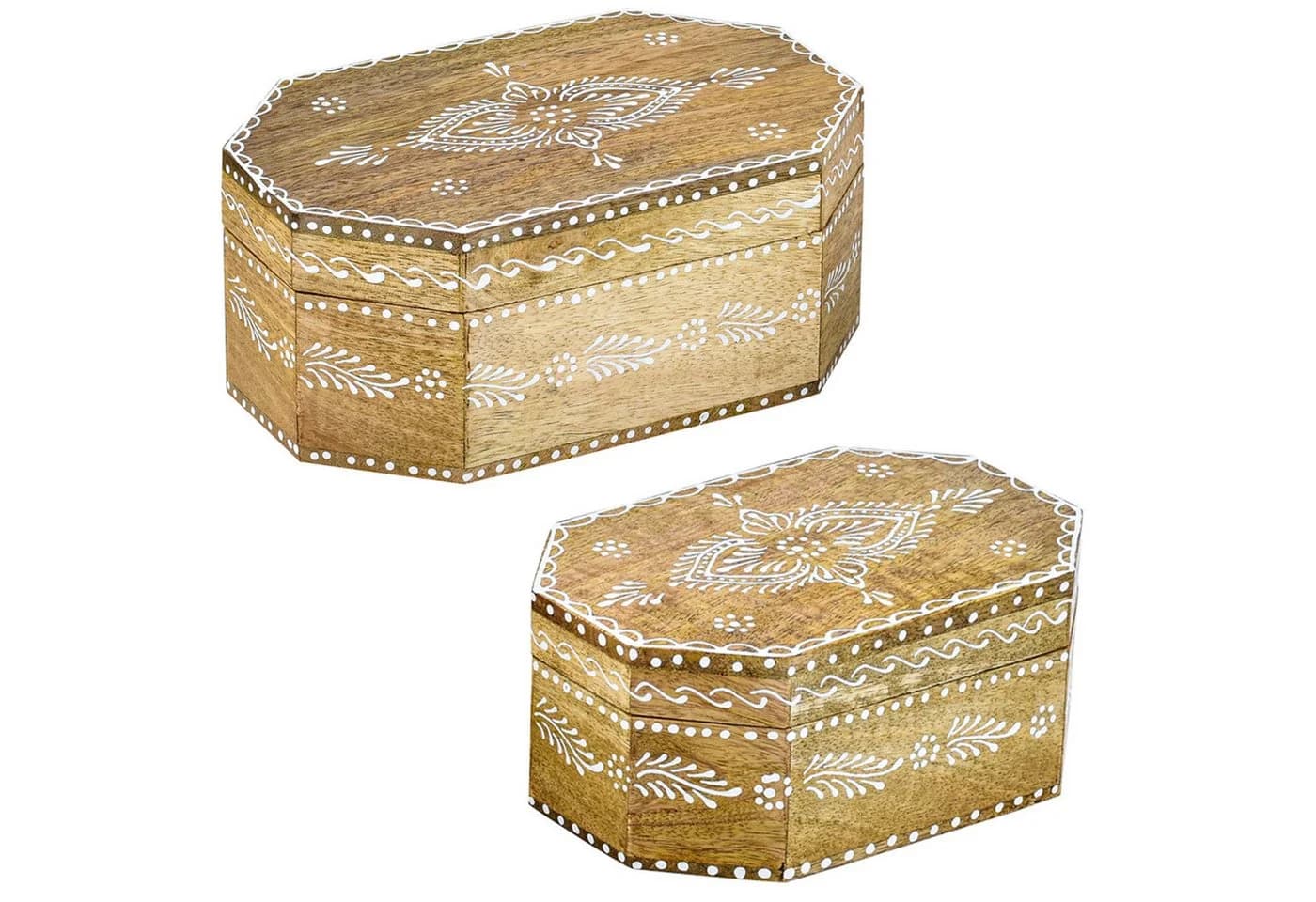 Marrakesch Orient Schmuckkasten 2er Set Mangoholz Handarbeit Braun/Weiß - Bild 2