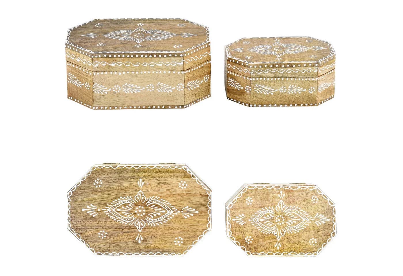 Marrakesch Orient Schmuckkasten 2er Set Mangoholz Handarbeit Braun/Weiß - Bild 5
