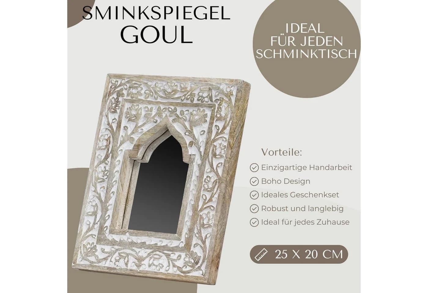 Marrakesch Orient & Mediterran Interior Schminkspiegel Goul 25cm Handarbeit Holz