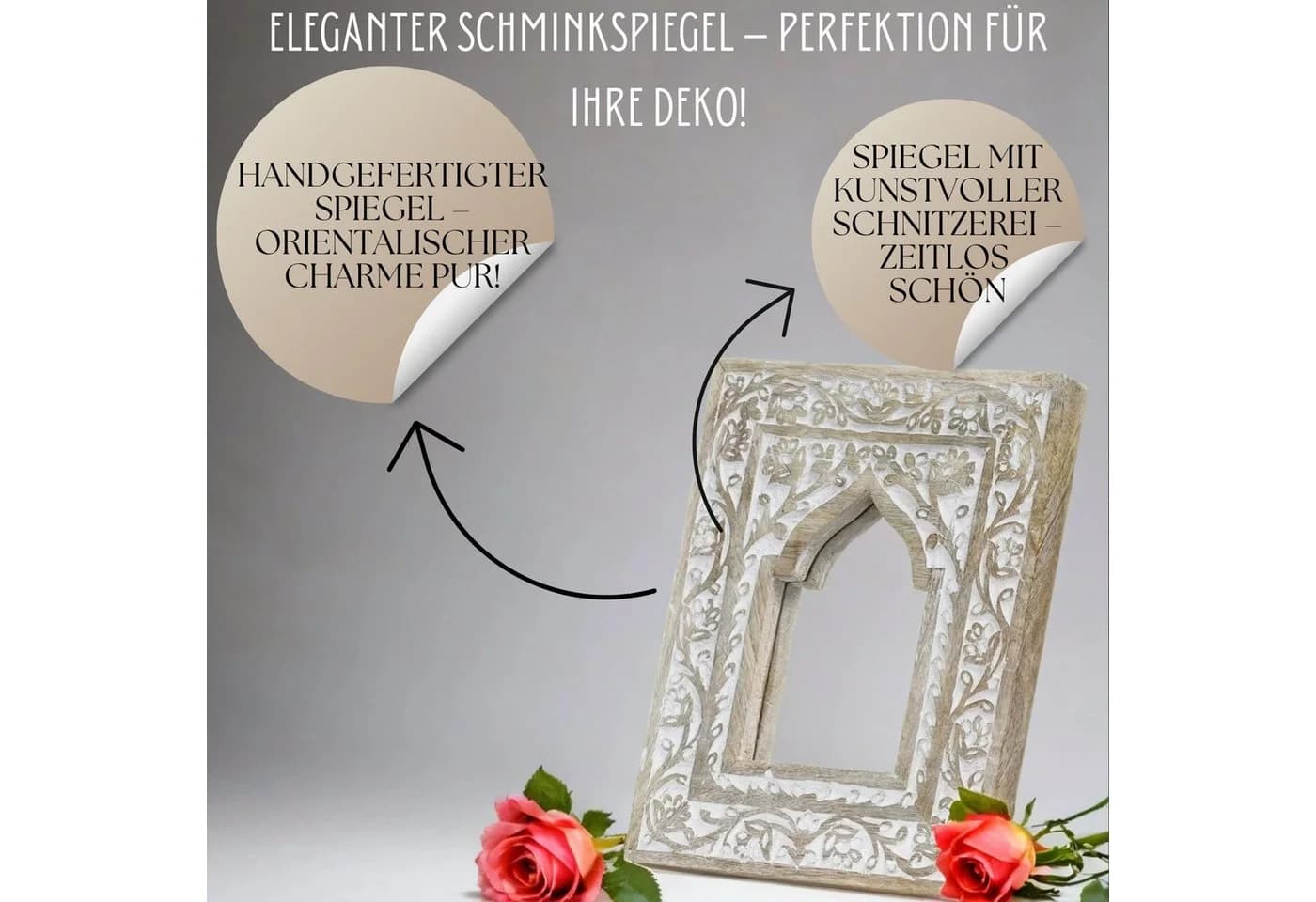 Marrakesch Orient & Mediterran Interior Schminkspiegel Goul 25cm Handarbeit Holz - Bild 5