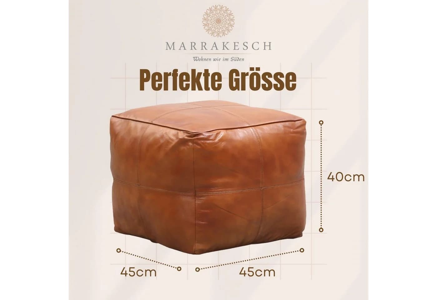 Marrakesch Orient & Mediterran Interior Pouf Vintage Leder Hocker Cognac-Braun