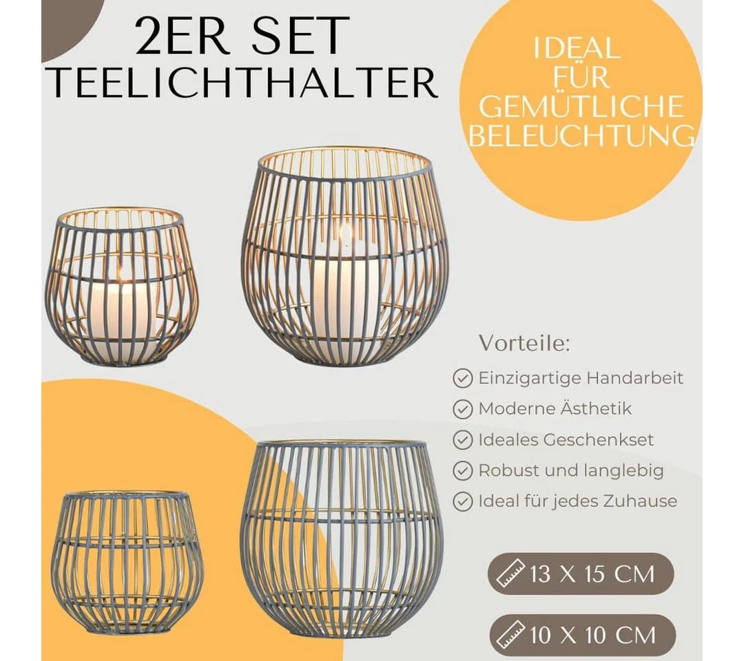 Marrakesch Orient & Mediterran Interior Teelichthalter 2er Set Schwarz Metall