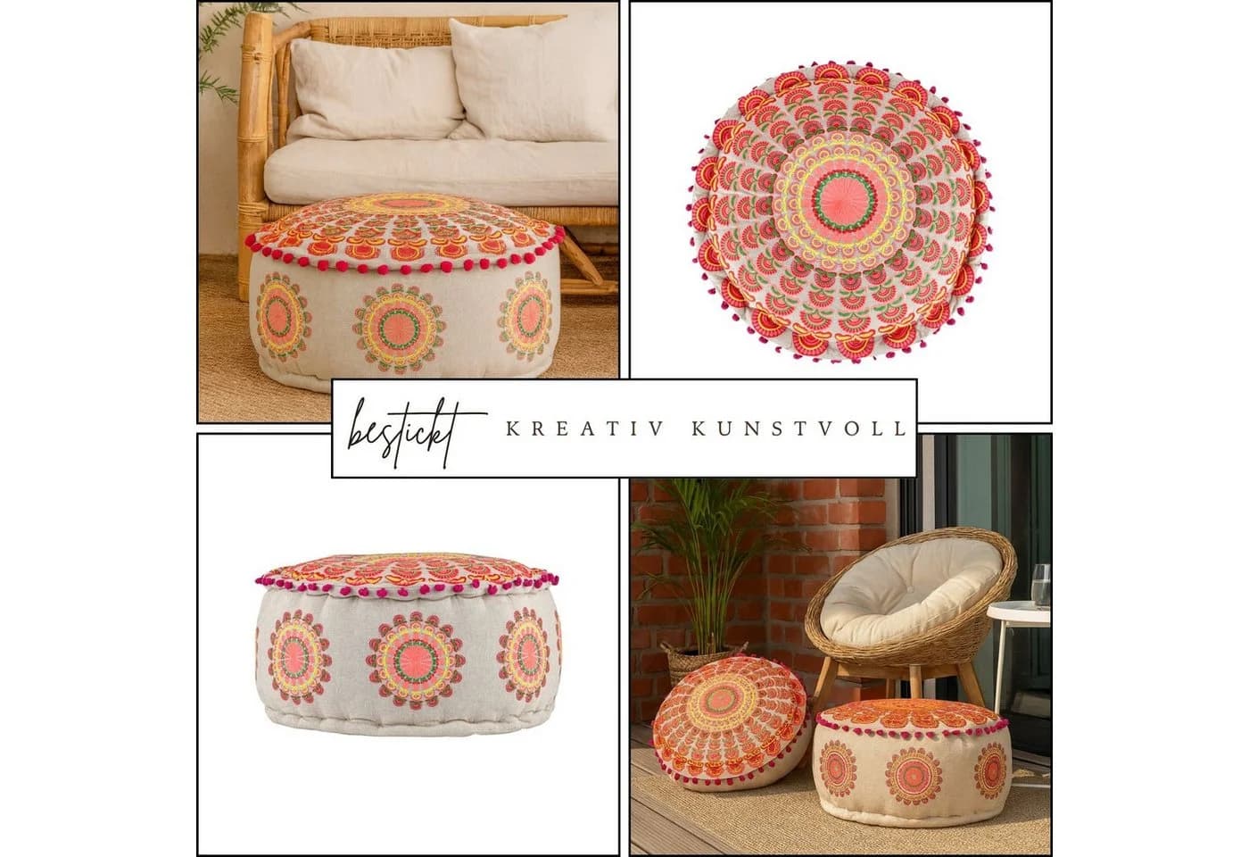 Marrakesch Orient & Mediterran Interior Pouf Garet Orange Baumwoll-Sitzpouf - Bild 4