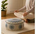 Marrakesch Orient & Mediterran Interior Pouf Garet Blau, runder Baumwoll-Sitzpouf bestickt 50x25 cm Bild 1