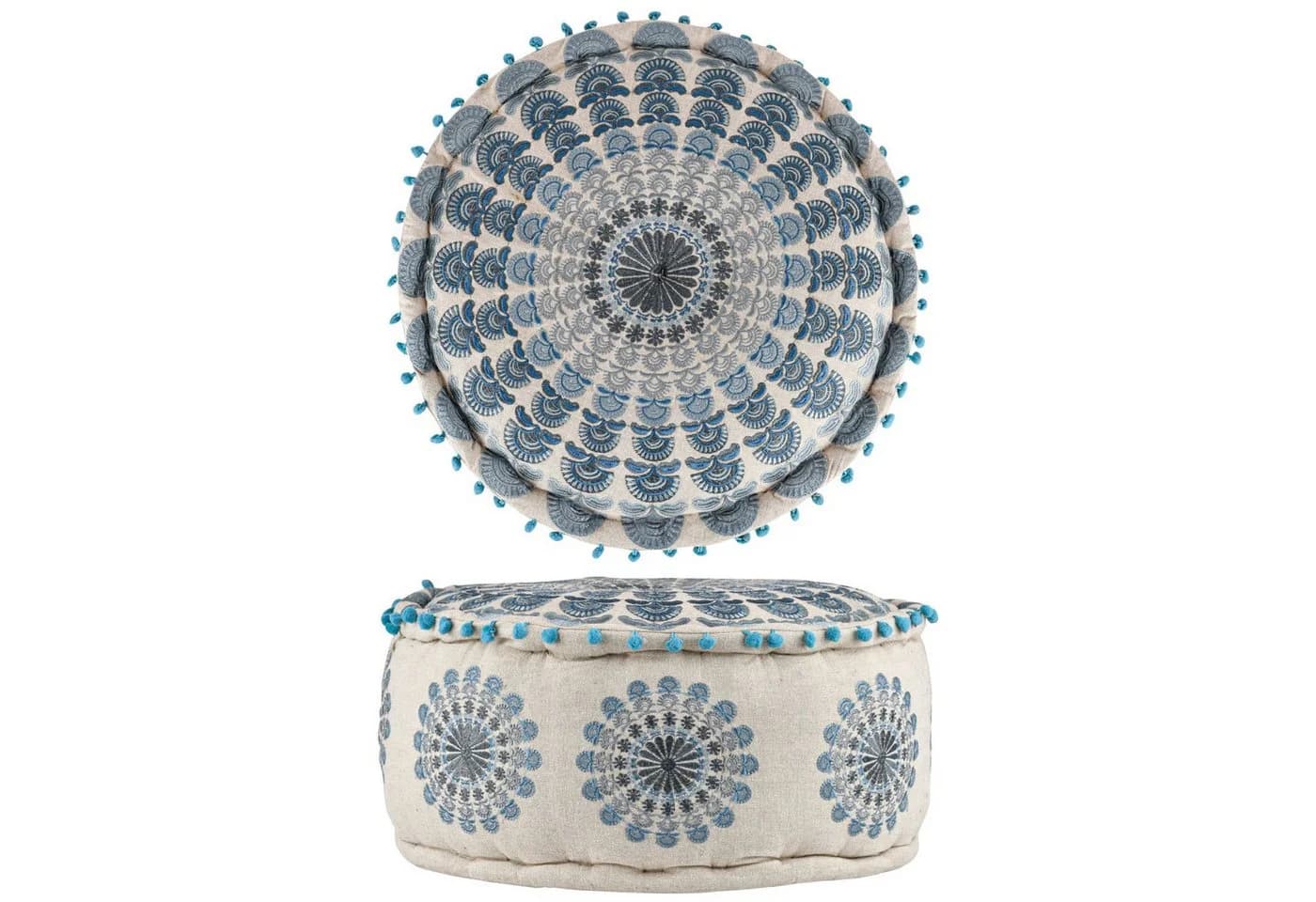 Marrakesch Orient & Mediterran Interior Pouf Garet Blau, runder Baumwoll-Sitzpouf bestickt 50x25 cm - Bild 2