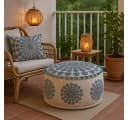 Marrakesch Orient & Mediterran Interior Pouf Garet Blau, runder Baumwoll-Sitzpouf bestickt 50x25 cm Bild 5
