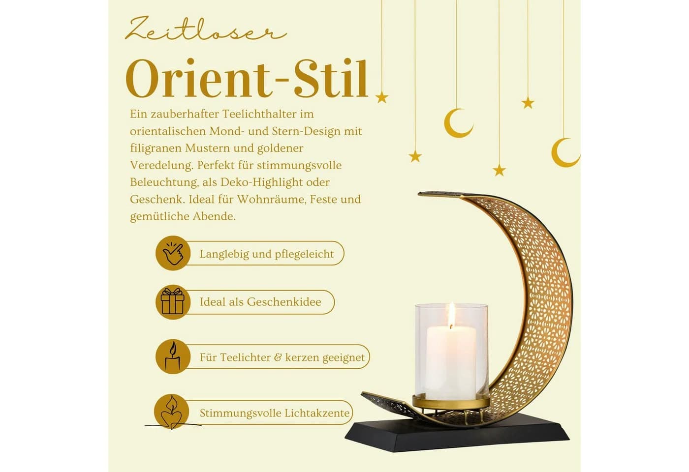 Marrakesch Orient & Mediterran Interior Teelichthalter Amnur Schwarz/Gold Modern - Bild 5