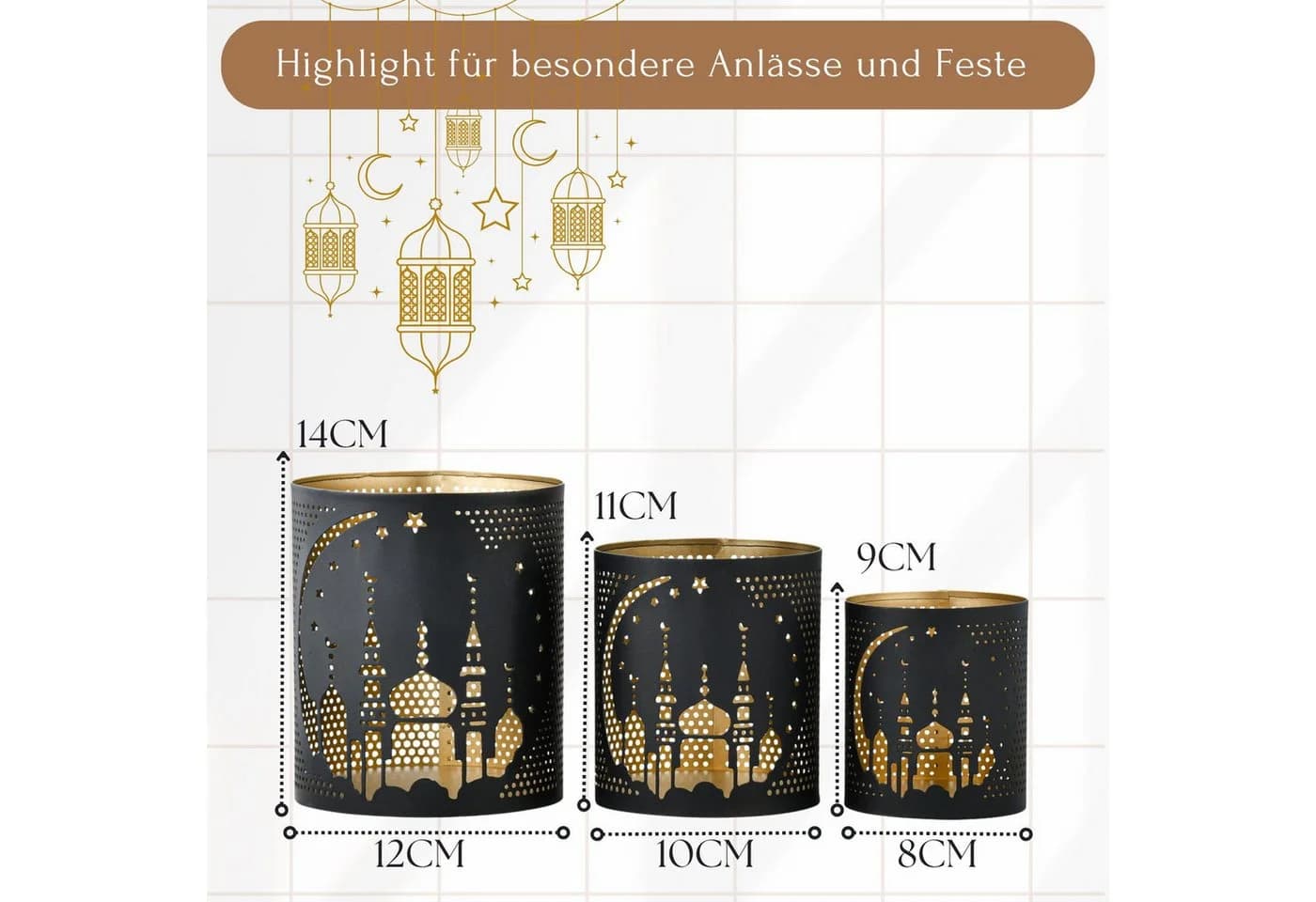 Marrakesch Orient & Mediterran Interior Teelichthalter 3er Set Muslimische Handarbeit - Bild 3