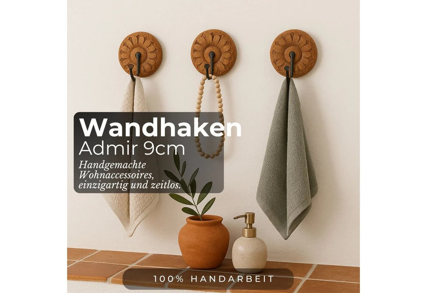 Marrakesch Orient & Mediterran Interior Handtuchhalter Boho Haken 9cm Holz Metall - Bild 4