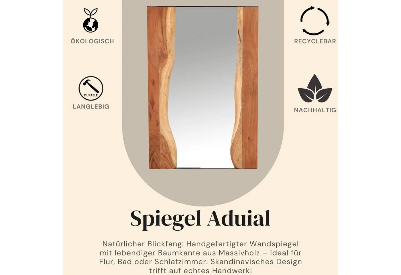 Aduial Wandspiegel 90 cm Massivholz Handarbeit - Bild 4