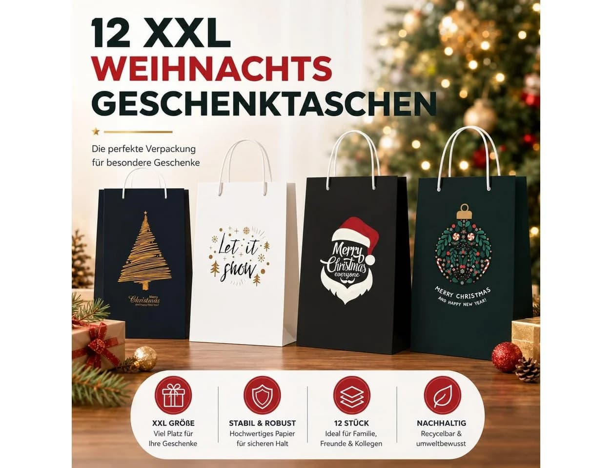 MerryXmas Geschenktüten 12er Set XXL Reißfest - Bild 3