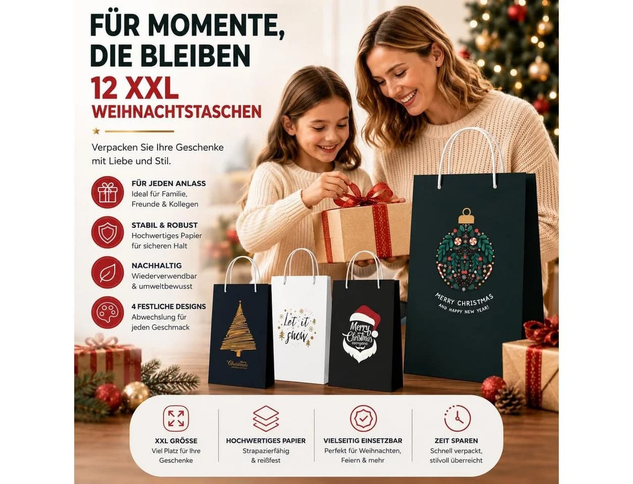 MerryXmas Geschenktüten 12er Set XXL Reißfest - Bild 4