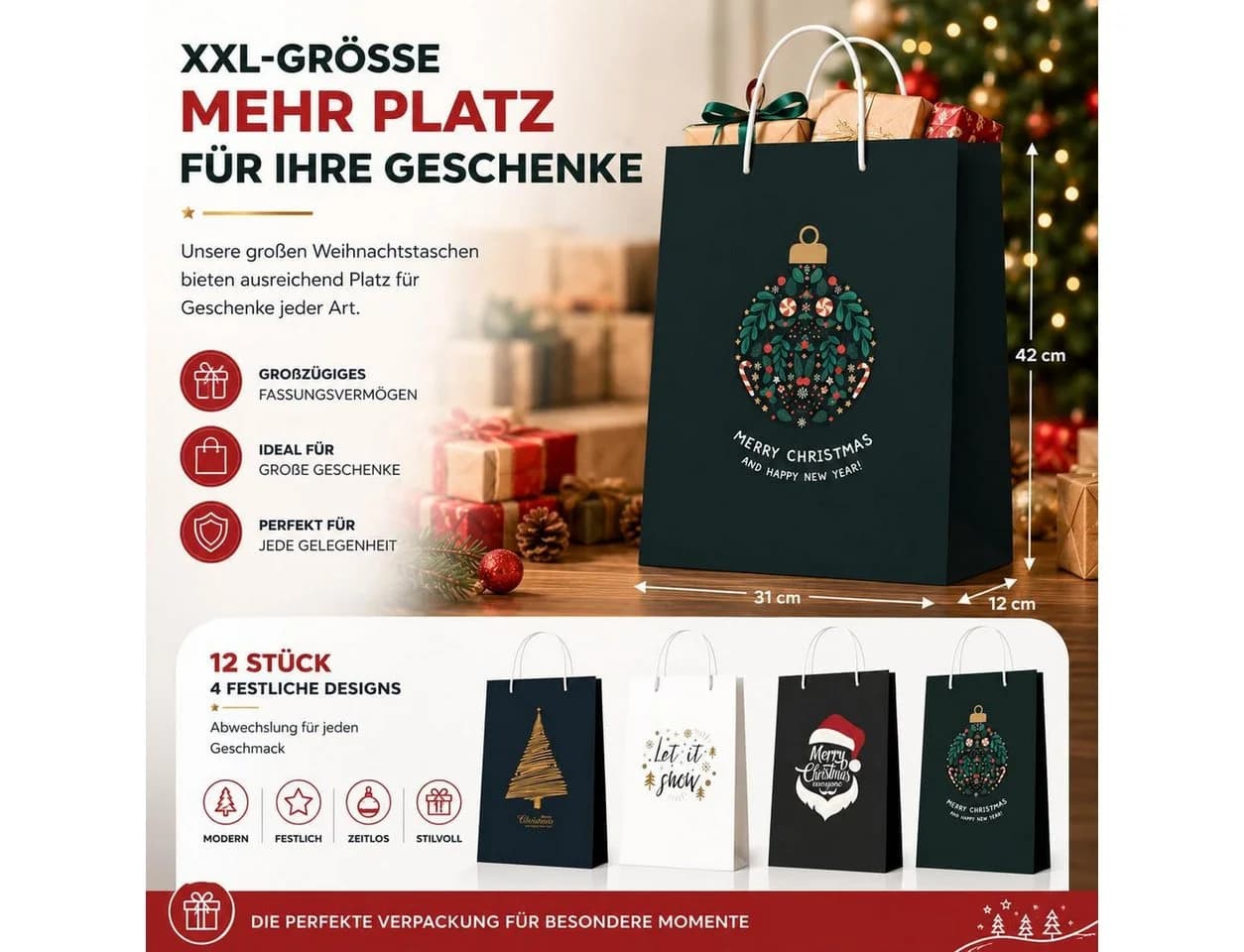 MerryXmas Geschenktüten 12er Set XXL Reißfest - Bild 5