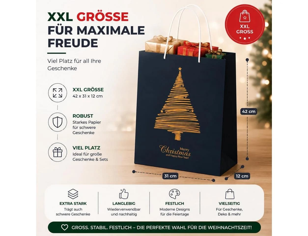 happymas 12er Set XXL-Geschenktaschen Weihnachten Reißfest - Bild 5
