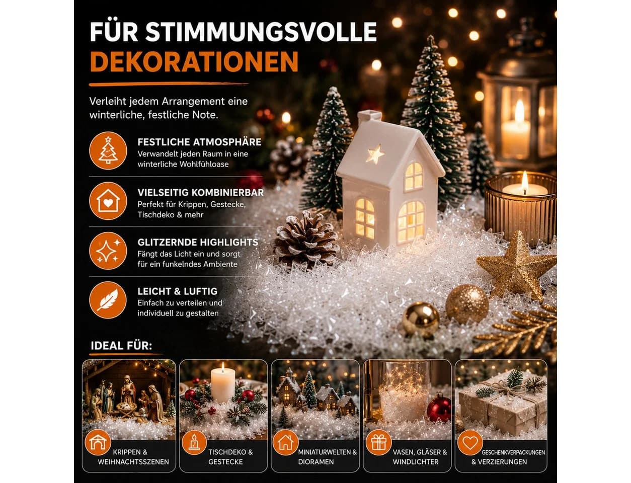 happymas Streudeko Kunstschnee ca. 1.000 ml mit Glitzereffekt - Bild 3