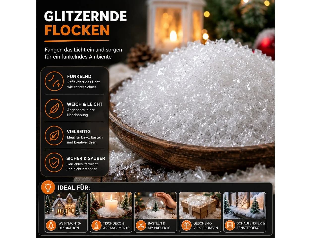happymas Streudeko Kunstschnee ca. 1.000 ml mit Glitzereffekt - Bild 5