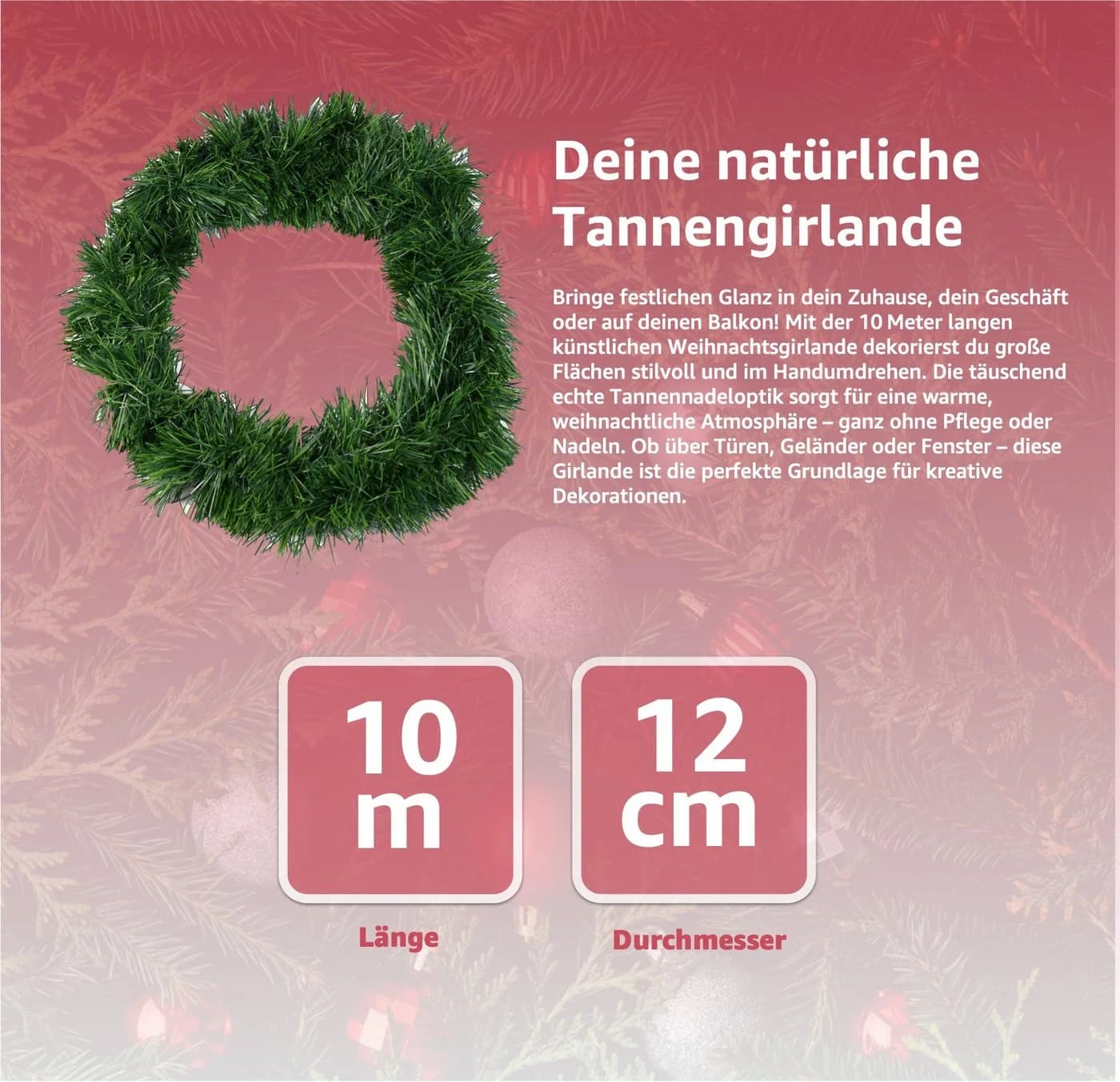MerryXmas Weihnachtsgirlande Grün 10 Meter Innen Außen - Bild 4
