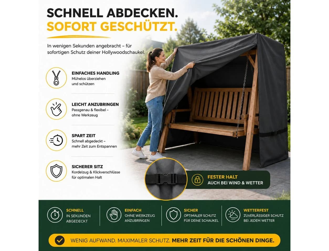 Gartiva® Hollywoodschaukel Abdeckung für 2,3,4-Sitzer wasserfest & winddicht - Bild 4
