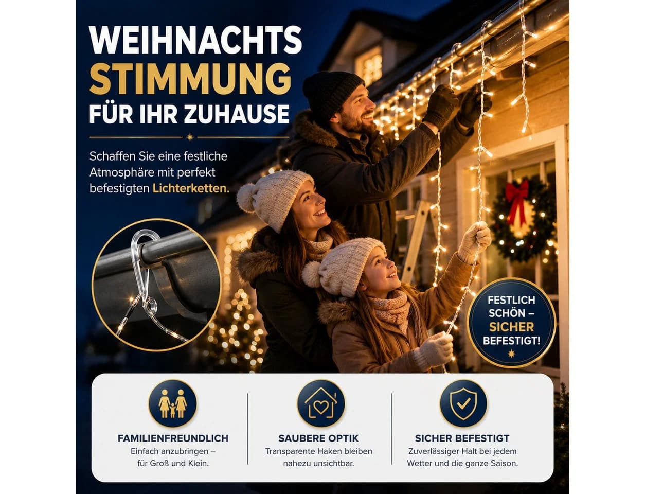 happymas Dekohaken 100 Dachrinnen-Clips für Lichterketten