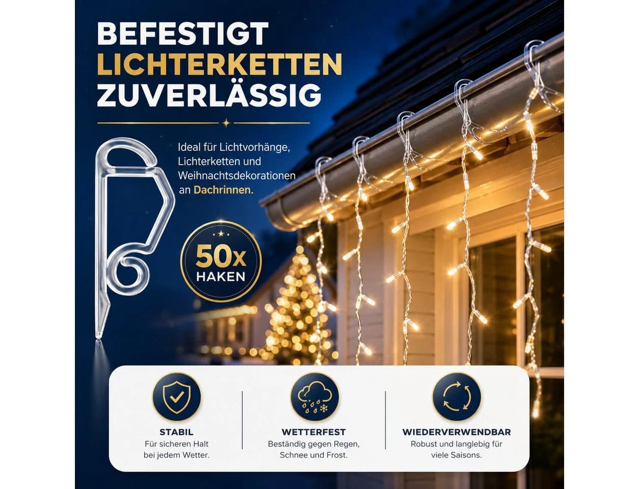 happymas Dekohaken 100 Dachrinnen-Clips für Lichterketten - Bild 3