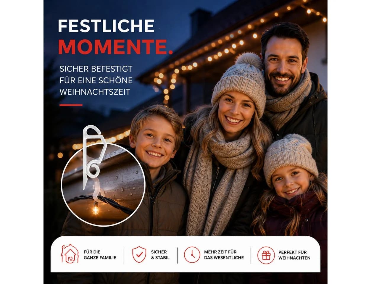 MerryXmas Dekohaken 50 Dachrinnenhaken aus Kunststoff für Lichterketten