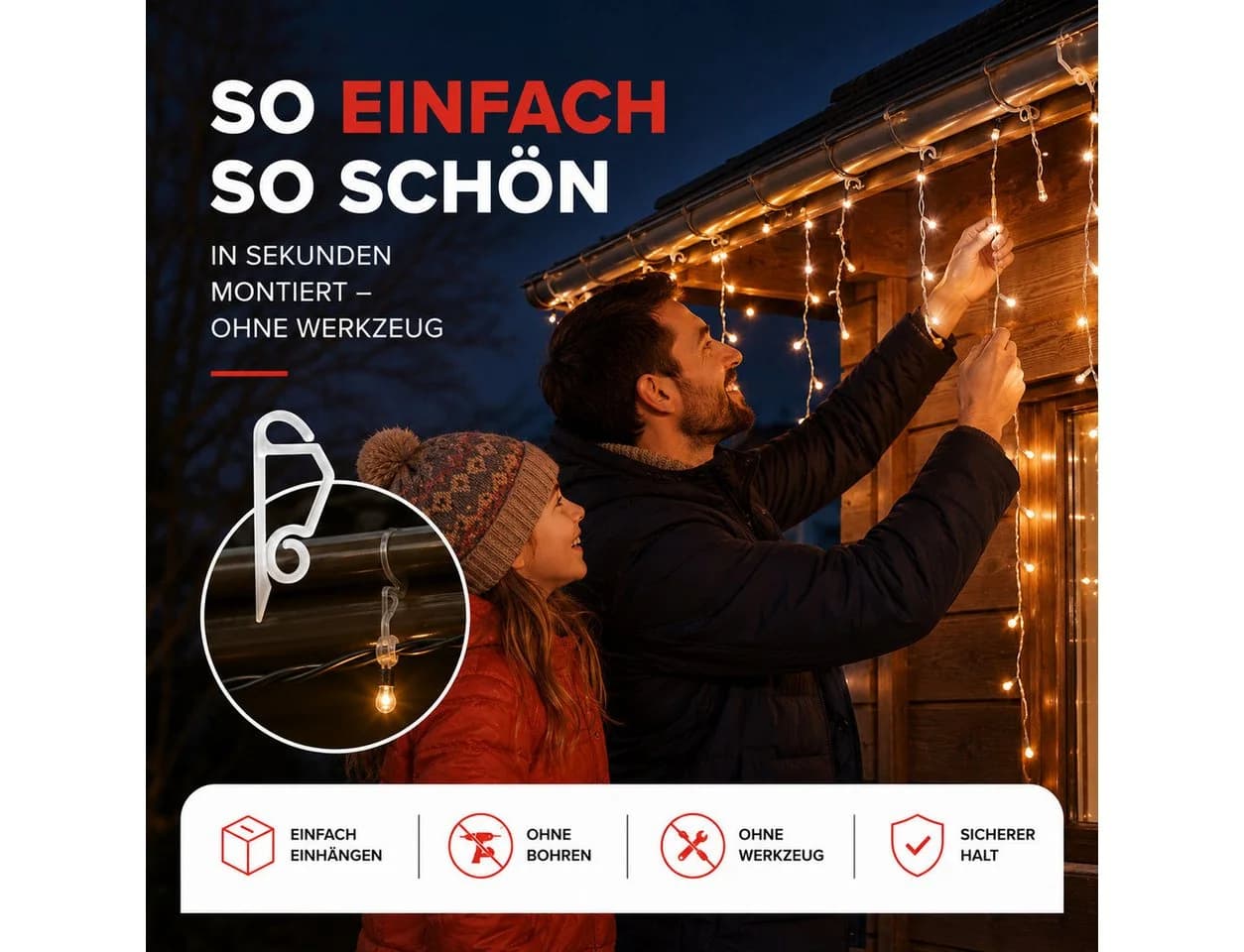 MerryXmas Dekohaken 50 Dachrinnenhaken aus Kunststoff für Lichterketten - Bild 4