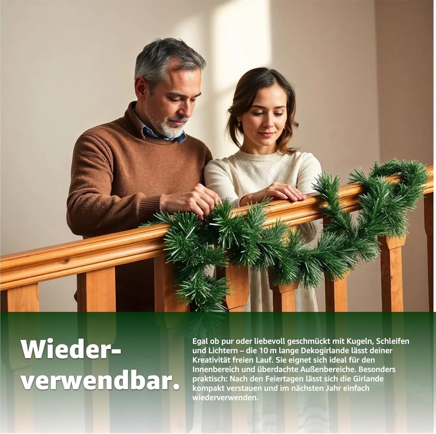 TK Gruppe Weihnachtsgirlande Grün 10 Meter - Bild 3