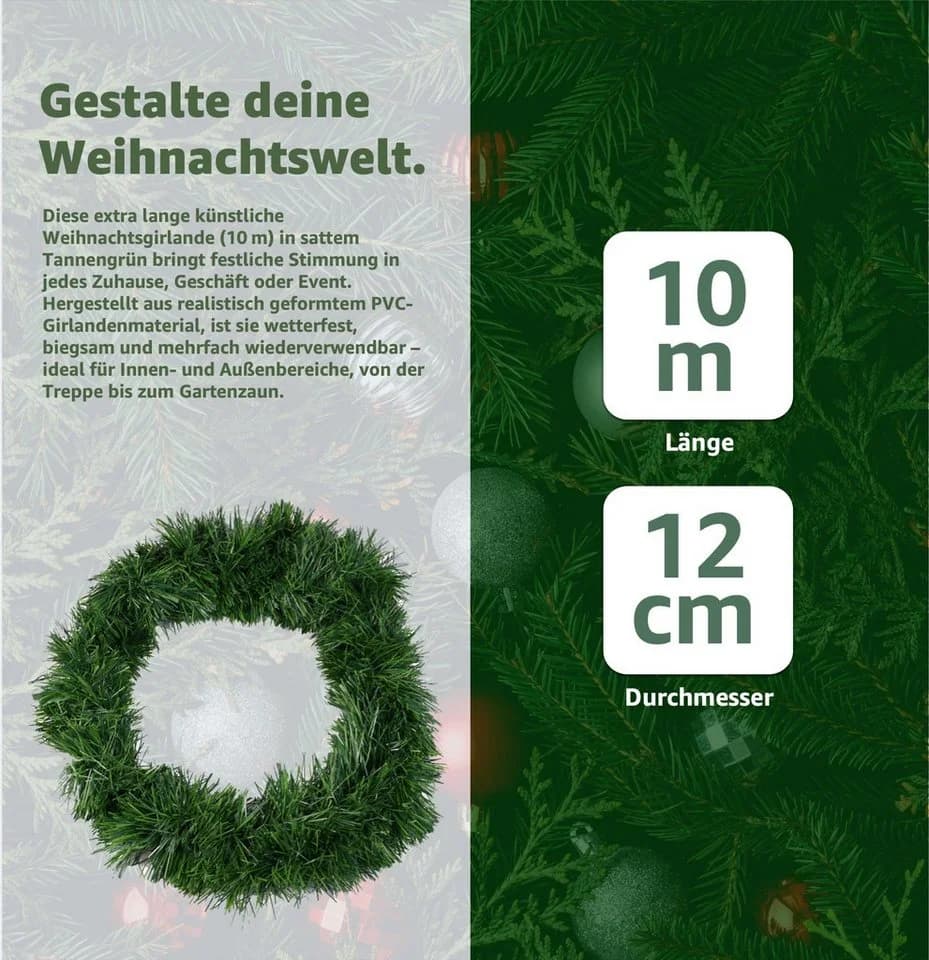 TK Gruppe Weihnachtsgirlande Grün 10 Meter - Bild 4