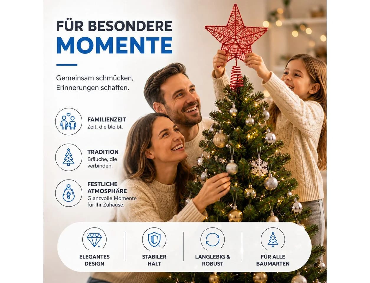 MerryXmas Christbaumspitze Sternform Gold Silber Rot