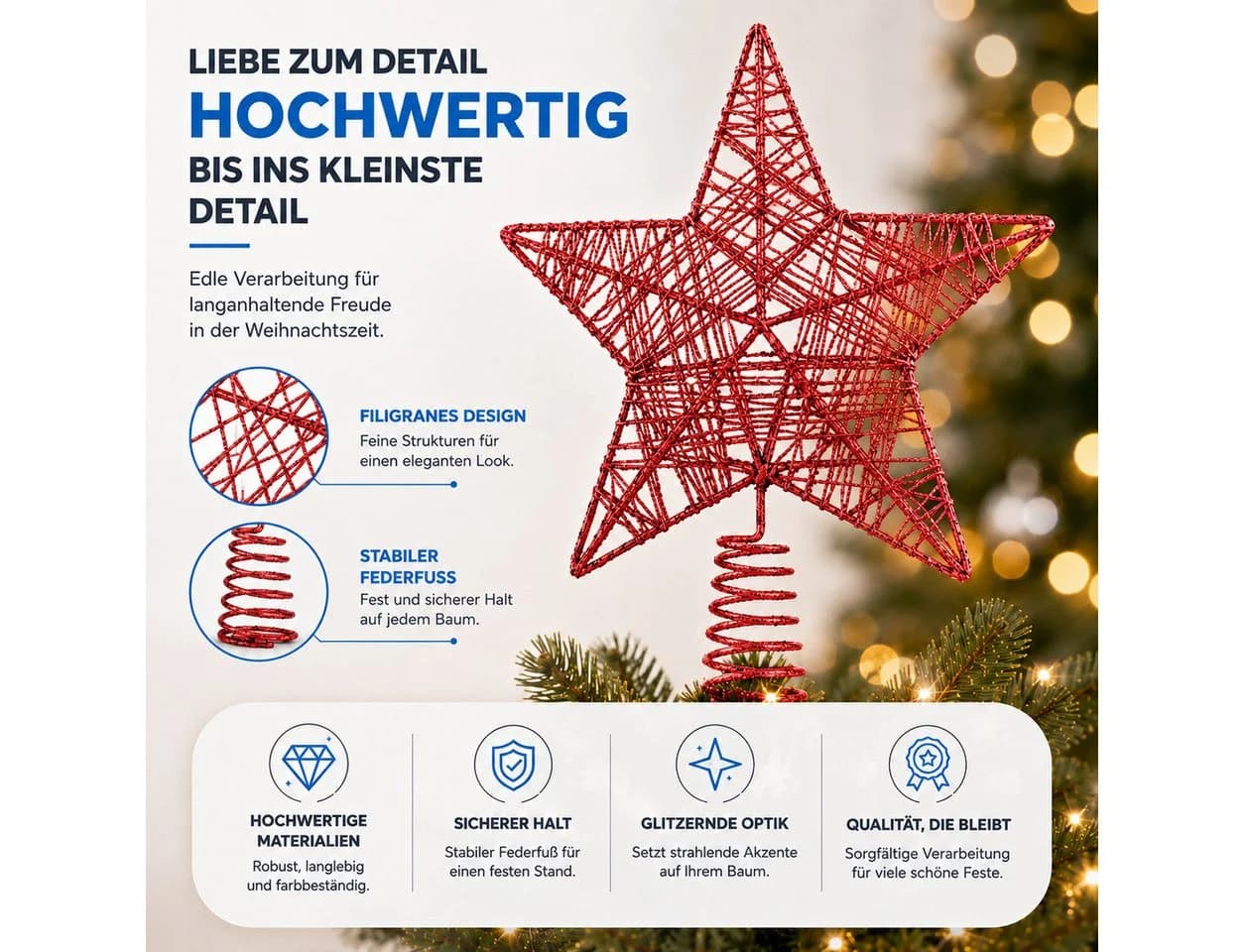 MerryXmas Christbaumspitze Sternform Gold Silber Rot - Bild 5
