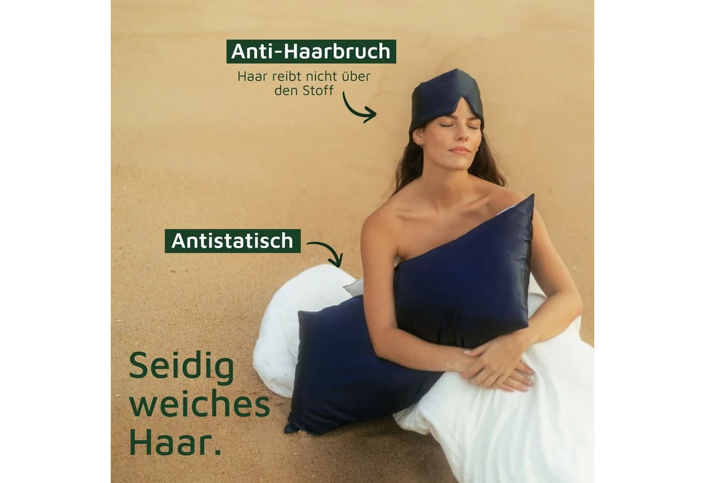 bene-sleep Kissenbezug 22 Momme Seide Dunkelblau Anti-Aging - Bild 3