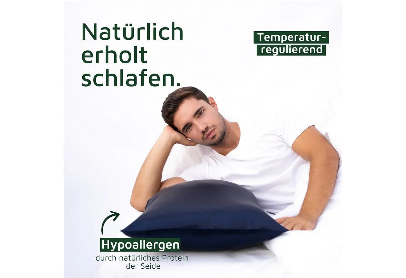 bene-sleep Kissenbezug 22 Momme Seide Dunkelblau Anti-Aging - Bild 4