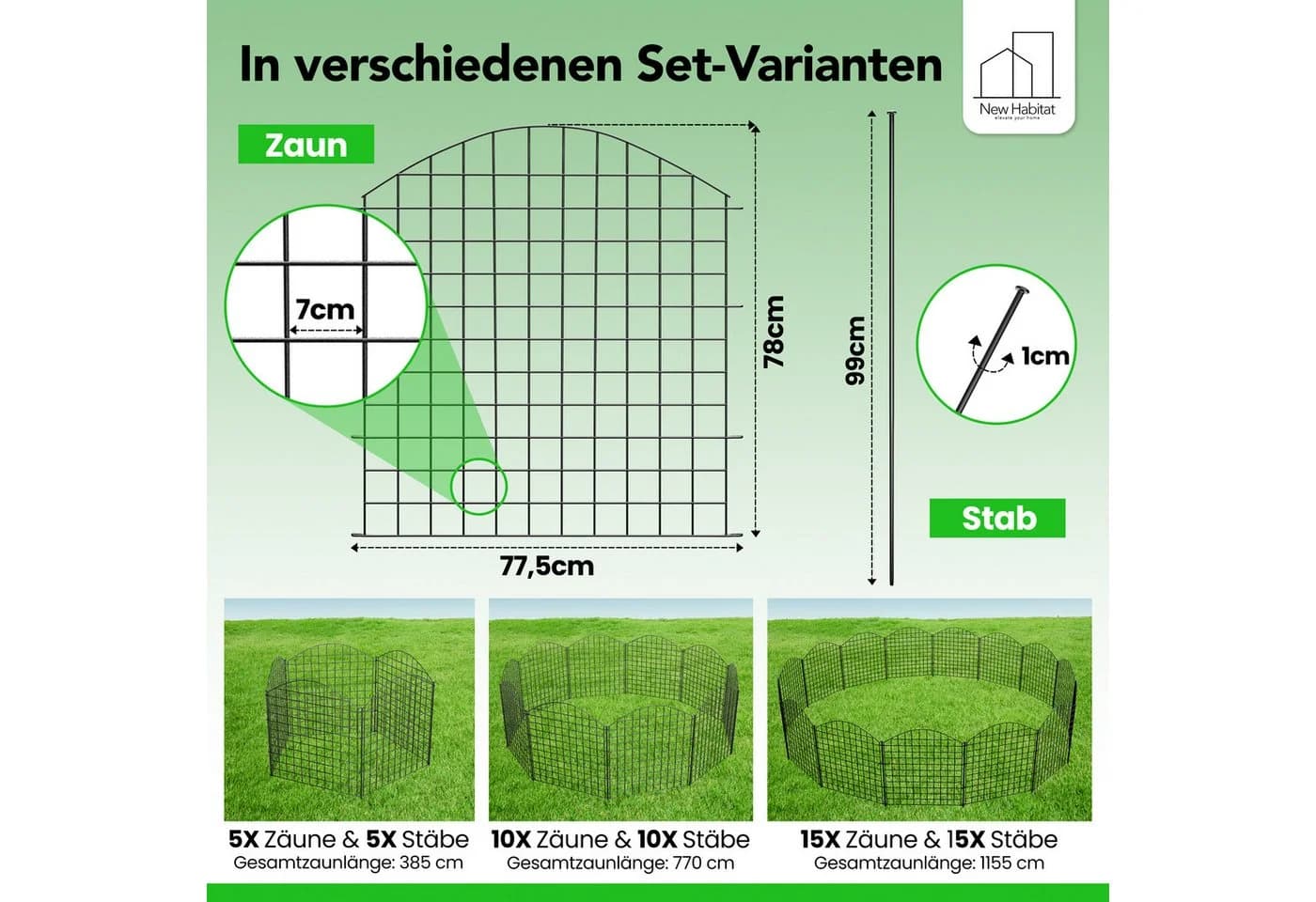 NewHabitat Teichzaun Steckzaun Anthrazit Metall - Bild 3