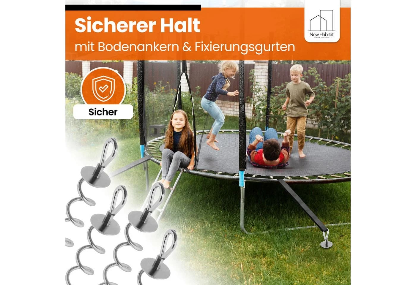 NewHabitat Bodenanker Set 4-tlg. Edelstahl mit Spanngurten & Drehhilfe