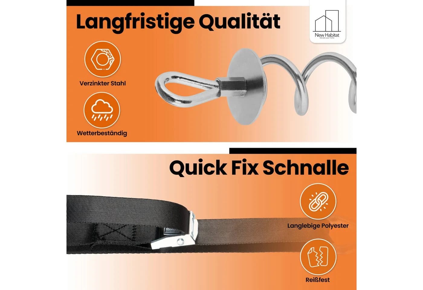 NewHabitat Bodenanker Set 4-tlg. Edelstahl mit Spanngurten & Drehhilfe - Bild 4
