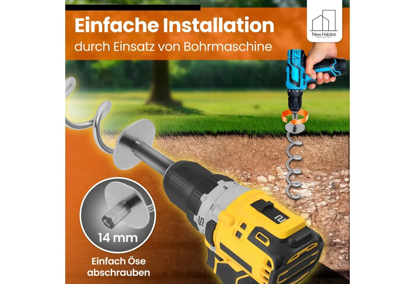 NewHabitat Bodenanker Set 4-tlg. Edelstahl mit Spanngurten & Drehhilfe - Bild 5