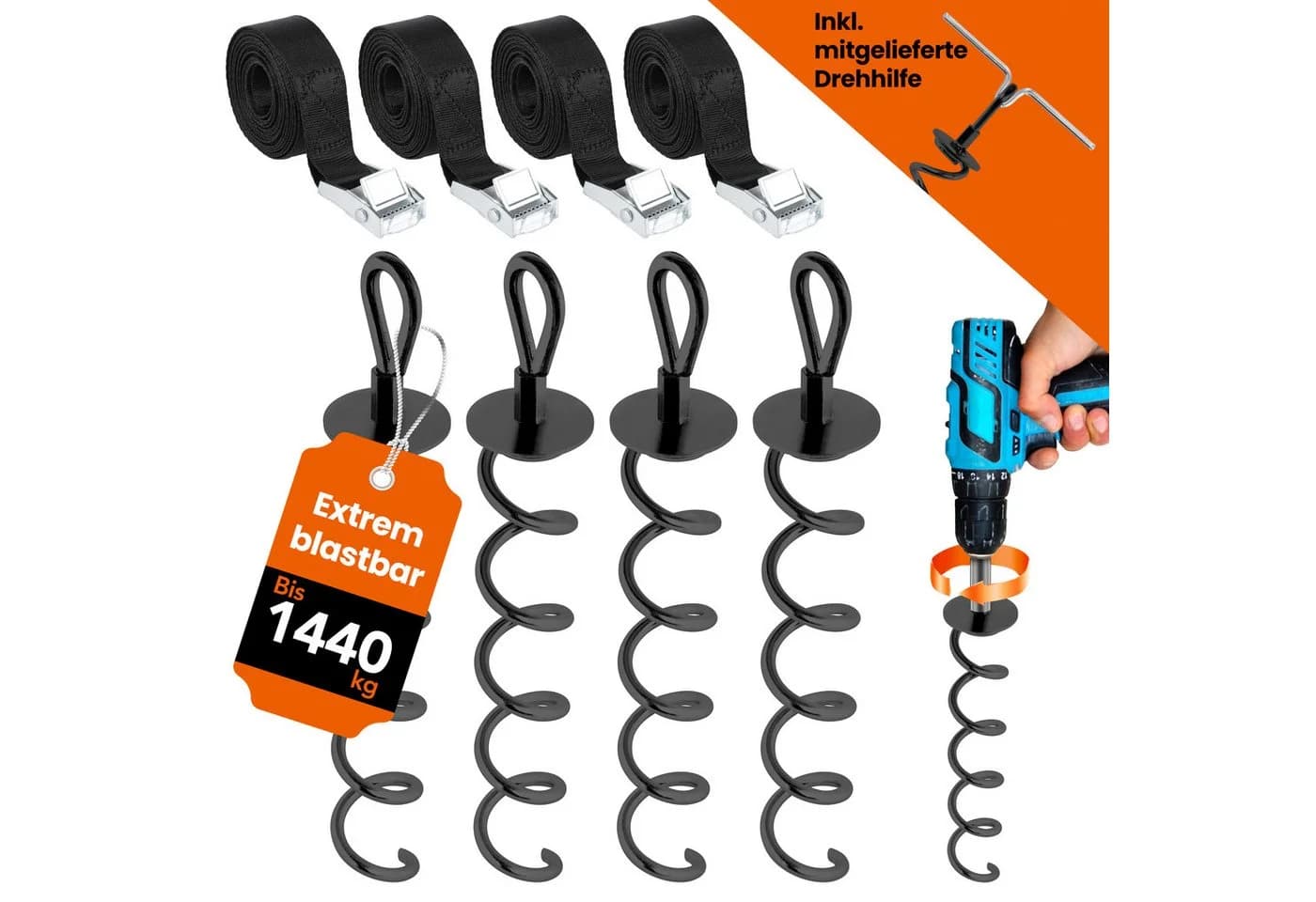NewHabitat Erdanker Set 4-tlg. Edelstahl mit Spanngurten & Drehhilfe - Bild 2