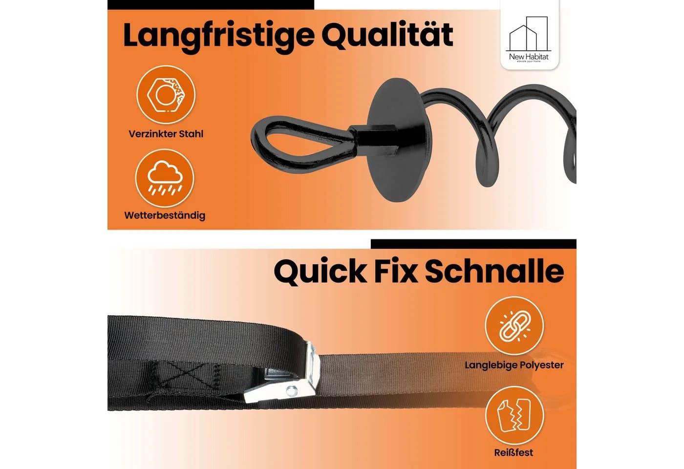NewHabitat Erdanker Set 4-tlg. Edelstahl mit Spanngurten & Drehhilfe - Bild 4