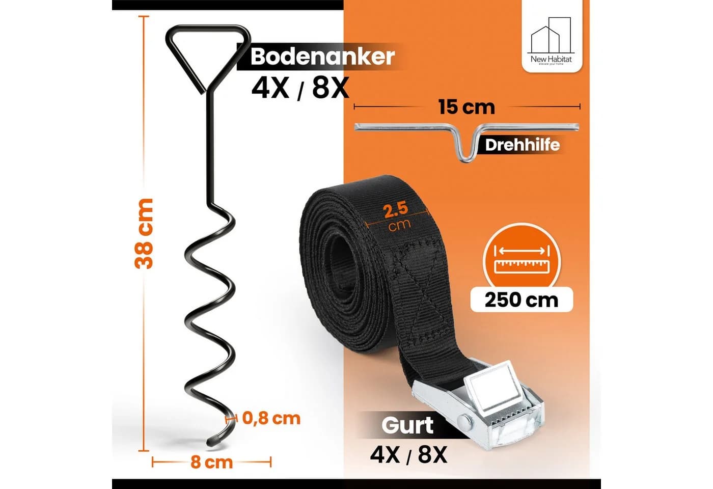 NewHabitat Erdanker Set 4-tlg. 38cm Edelstahl mit Spanngurten & Drehhilfe - Bild 3