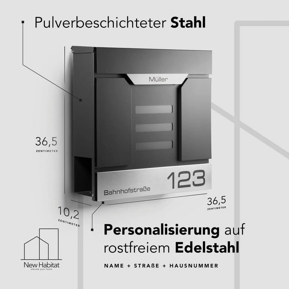 NewHabitat Wandbriefkasten Anthrazit Personalisierbar - Bild 3