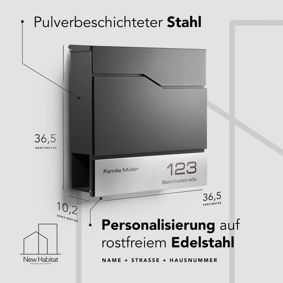 NewHabitat Wandbriefkasten Anthrazit Personalisierbar Tokio - Bild 3