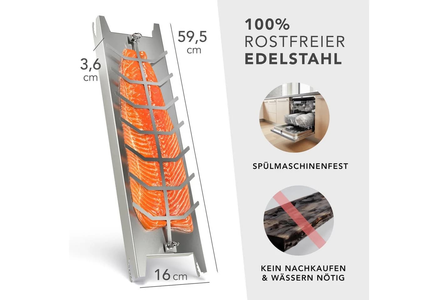 NewHabitat Flammlachsbrett Edelstahl 59cm mit 5 Neigungswinkeln - Bild 4