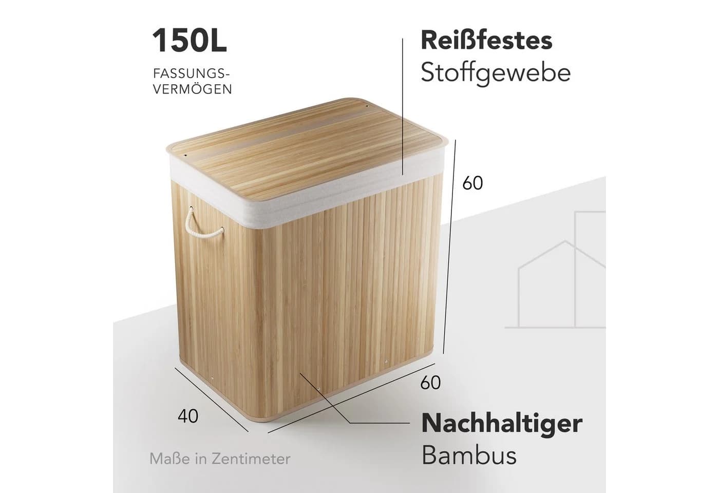 New Habitat Wäschekorb Bambus 3 Fächer 150L mit Deckel
