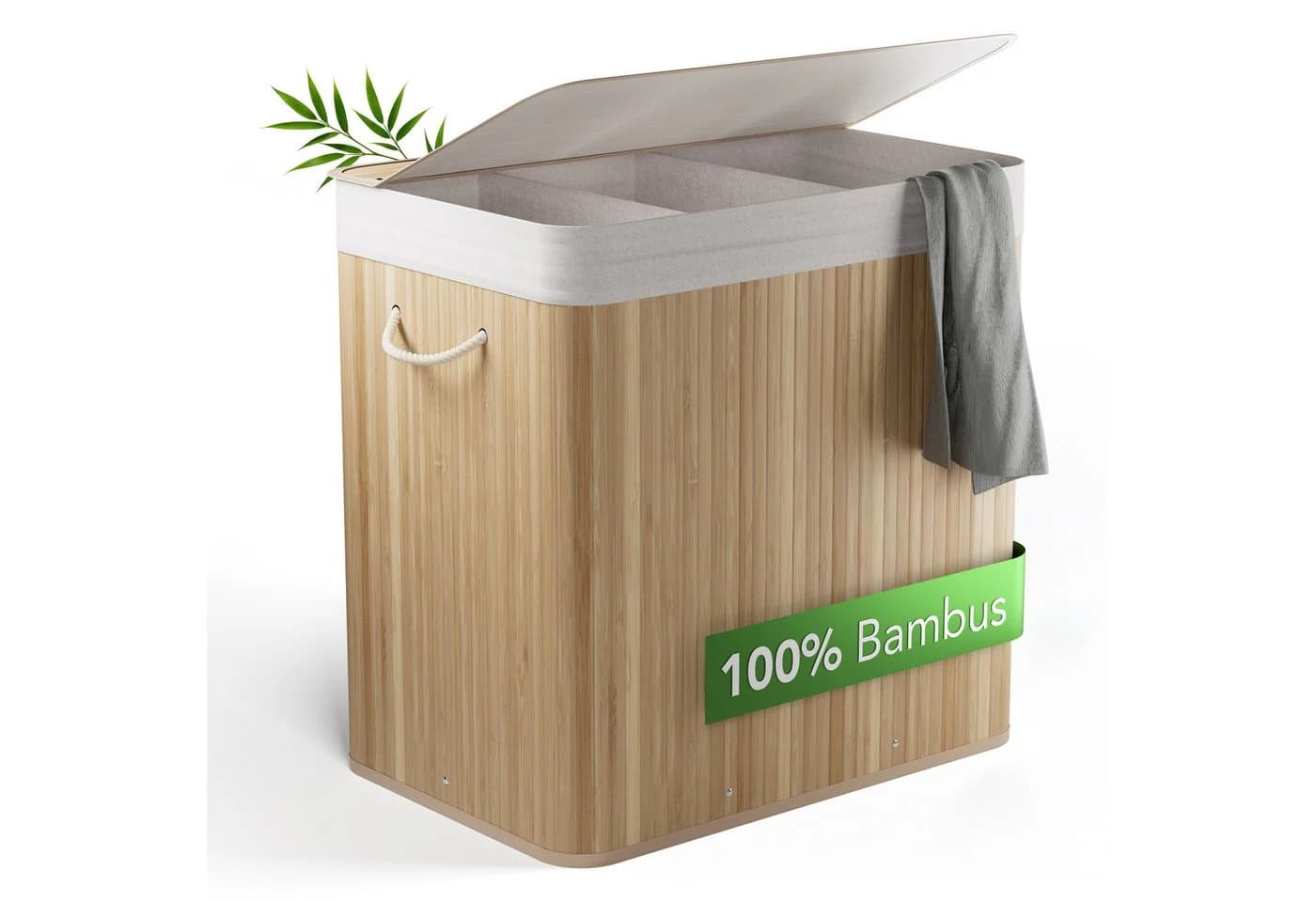 New Habitat Wäschekorb Bambus 3 Fächer 150L mit Deckel - Bild 2